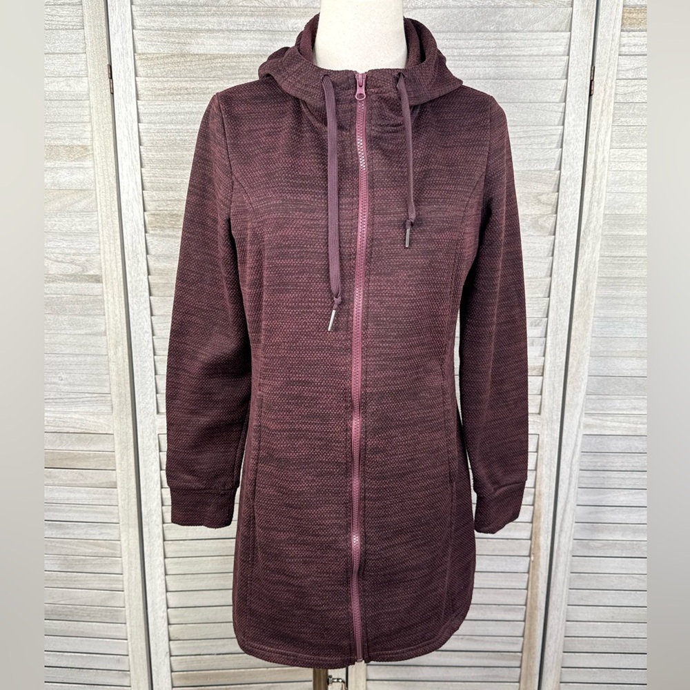 WELL + CALM Women's Hooded Zip Front Fleece Jacket Burgundy-Large